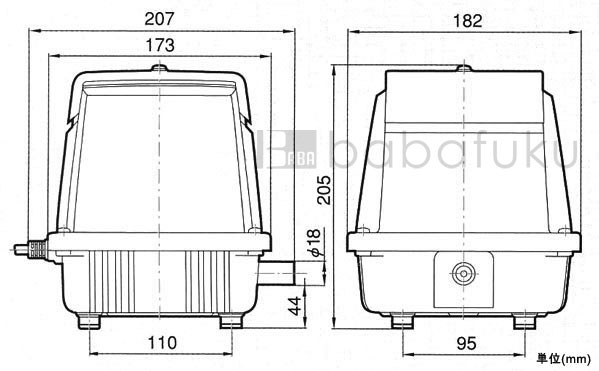 エアーポンプ 日東工器(クボタ)LA-40C 詳細図